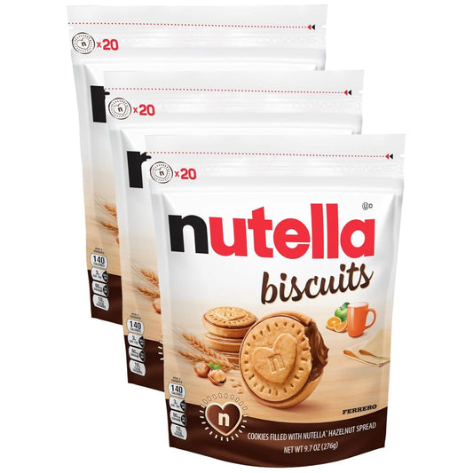 Nutella Biscuits, Hazelnut Spread With Cocoa, Sandwich Cookies, 20-Count Bag (Pack of 3)
