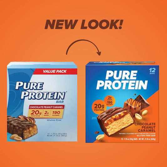 Pure Protein Bars - Chocolate Salted Caramel, Low Sugar, Gluten Free (12 Pack)